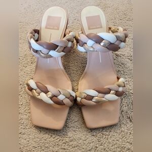 Dolce Vita Brown and Cream Wood Block Heels with Braided Design Size 8 Chunky
